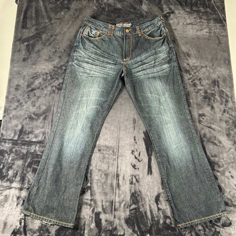 AKOO Brand Jeans Mens 36 Blue Darkโ Wash Distressed Relaxed Fit Streetwear
